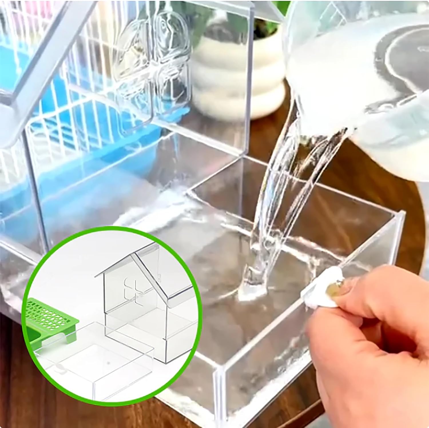 Ziveseller/Sowhathow Pull-Out External Parrot Feeder, Parrot Feeder Parakeet House Bird Bath Transparent Dish Water, Hanging Wild Bird Seed with Squirrel Proof Tray (White)