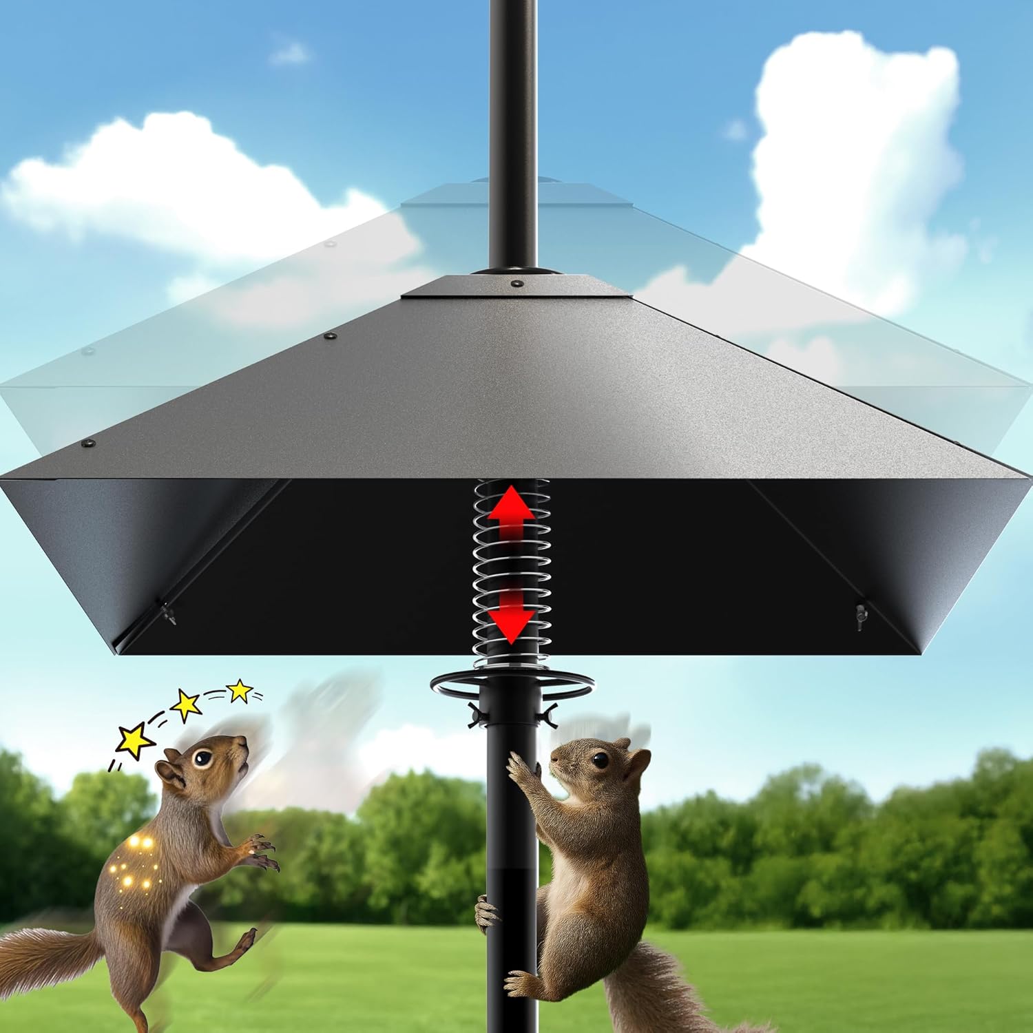 Metal Squirrel Baffle - Squirrel Baffle for Bird Feeder Pole, Upgrade Spring Motion Design for Better Defense, 19 Inch Heavy Duty Guard for Outside Bird Feeder Pole Mount