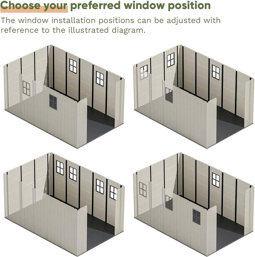 Patiowell 8 x 12 FT Plastic Outdoor Storage Shed with Floor, Resin Shed with Window and Lockable Door for Garden, Backyard, Tool Storage Use, Easy to Install in Beige (Kick-it Shed)