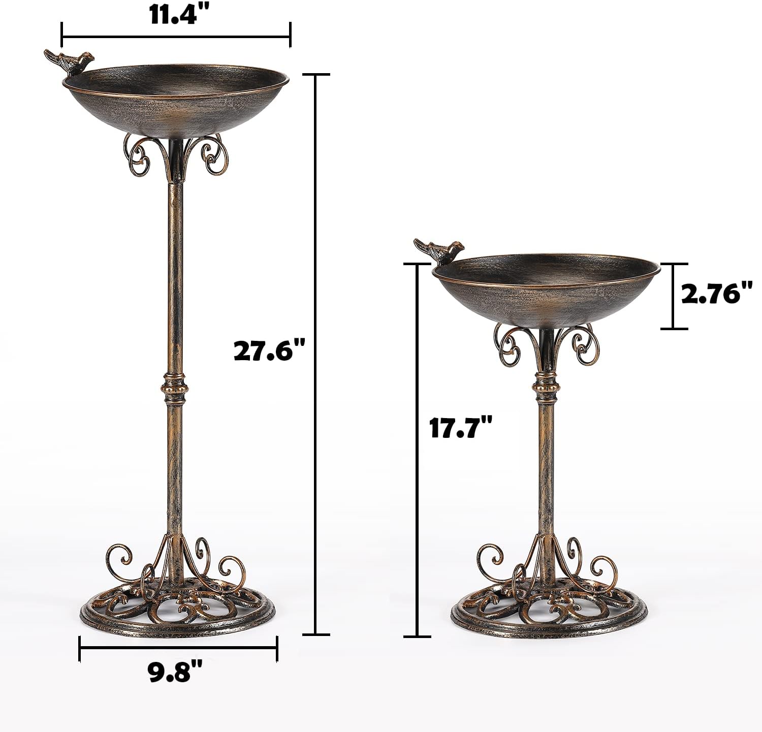 11.4" W*27.6" H Cast Iron Pedestal Bird Baths for Outdoors, Vintage Metal Bird Bath Bowl, Bird Feeder Or Drinker Plate, Home Garden Lawn Yard Decorations