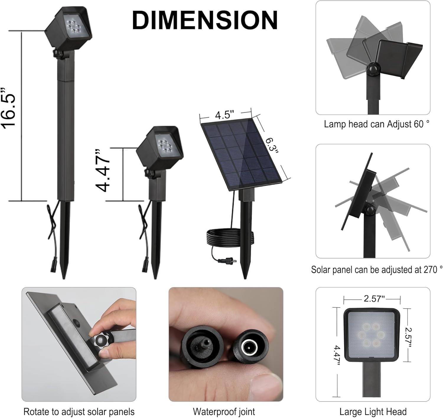 Solar Spot Light Landscape Lighting - 3 Pack of Outdoor Landscaping Light, 500 Lumen Garden or Accent Lighting for House or Trees, Dual Beam Angle, and 3 Light Colors,10ft Cable and Remote Solar Panel