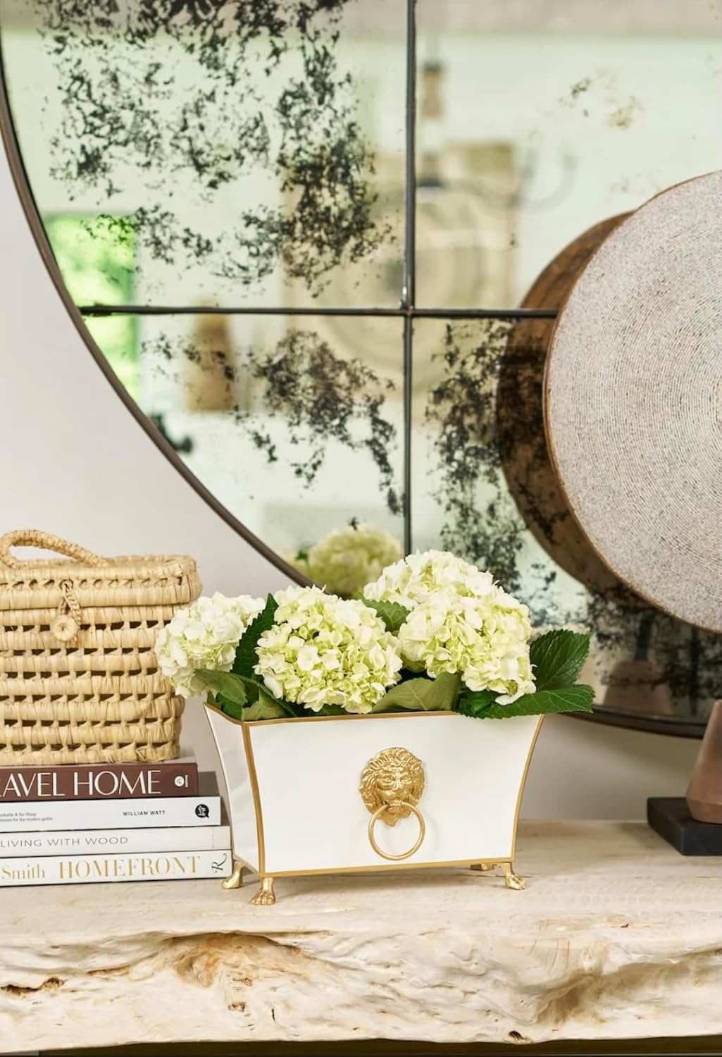 Jaye's Studio Paws and Claws Regency Rectangular Metal Cachepot, White Planter for Countertop, Fluted Planter with Feet, Modern Plant Pot, Centerpiece for Kitchen or Living Room, 12 Inch Vase