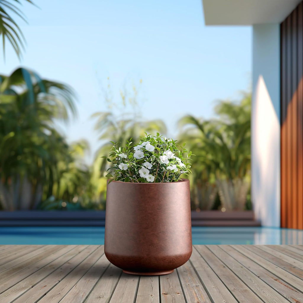 Kante 15.3" Dia Round Concrete Planter, Outdoor Indoor Large Plant Pots Containers with Drainage Hole and Rubber Plug for Home Garden Patio, Rusty