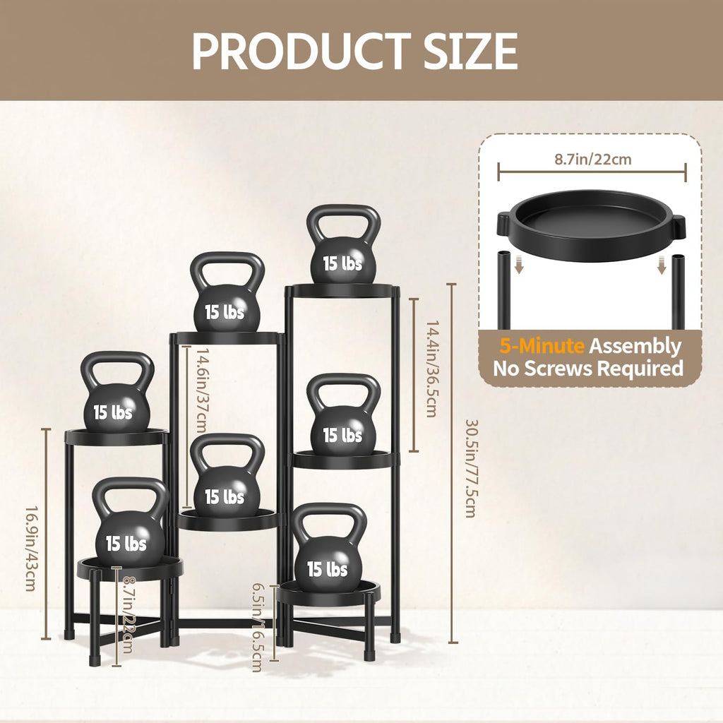 LASZOLA 7 Tiered Folding Plant Stand Indoor for Multiple Large Planter, Tall Heavy Duty Adjustable Rack with Rust Proof Plastic Shelving, Sturdy Vertical Tree Organizer for Narrow Inside Floor, Black