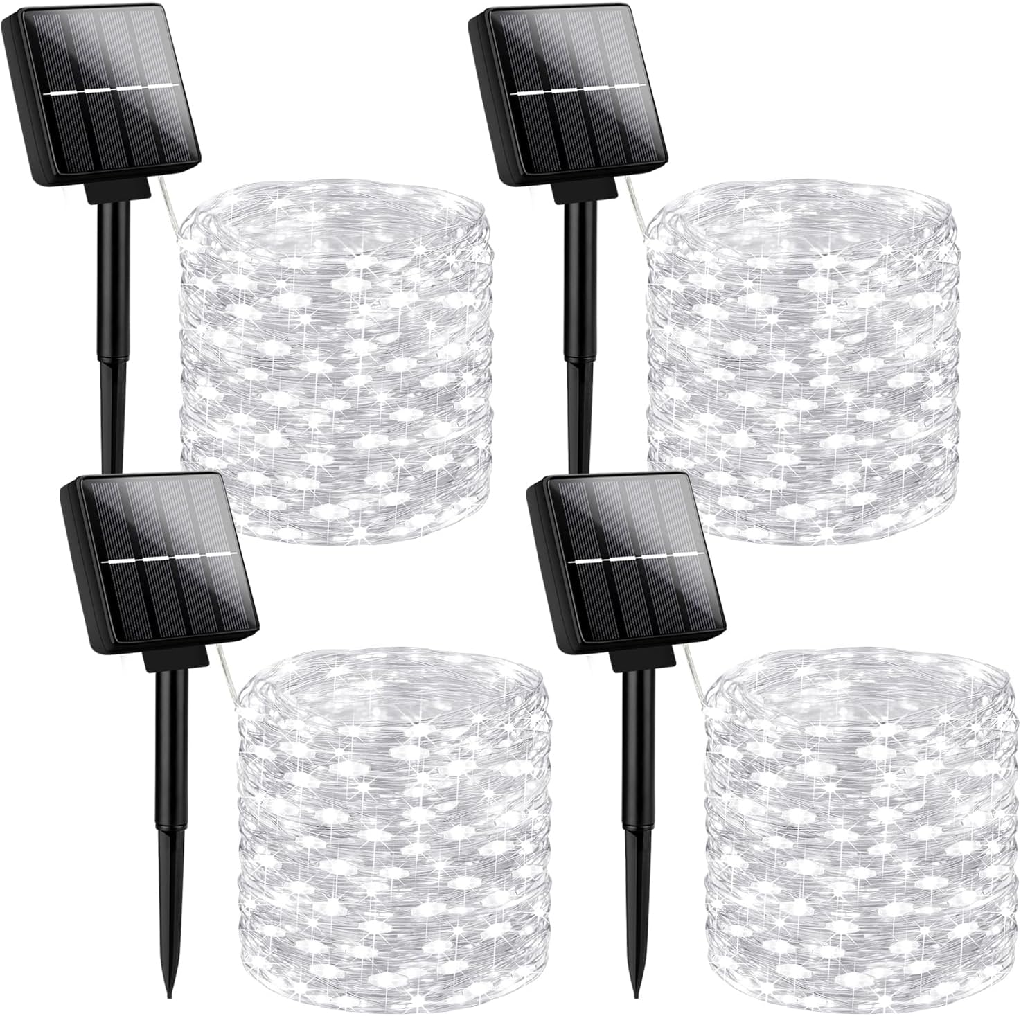 Brightever Solar Powered String Lights Outdoor Waterproof, 4-Pack Total 160FT 400 LED Solar Twinkle Lights with 8 Lighting Modes, Solar Fairy Lights for Fence, Balcony (Daylight White)