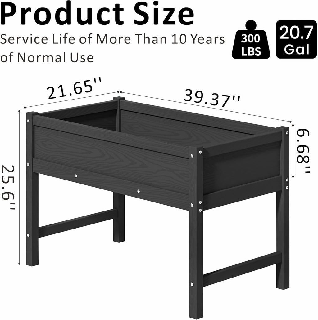 Raised Garden Bed Outdoor with Legs,HDPE Elevated Planter Box Rot-Resistant and Non-Cracking,Raised Beds for Gardening for Backyard, Patio, Balcony, 300lb Capacity Black