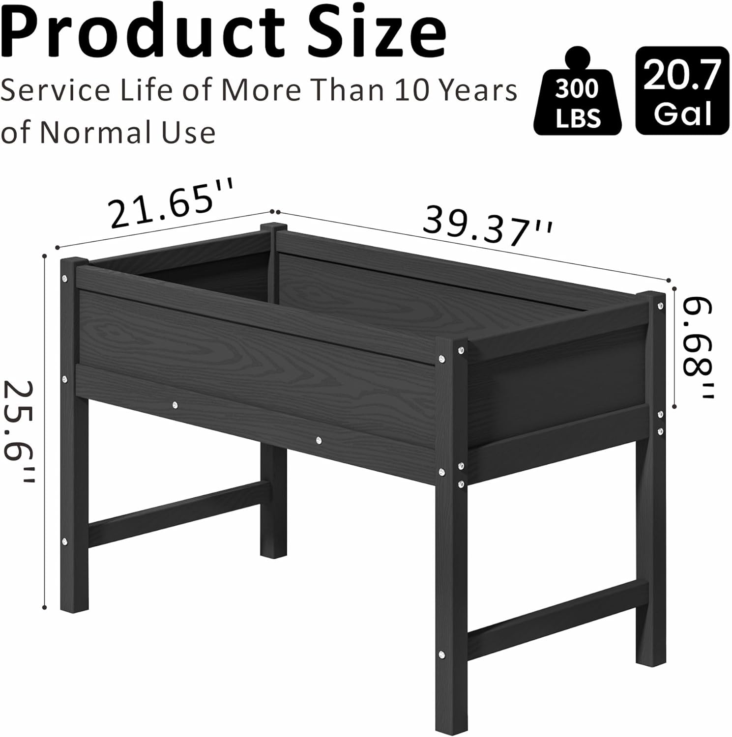 Raised Garden Bed Outdoor with Legs,HDPE Elevated Planter Box Rot-Resistant and Non-Cracking,Raised Beds for Gardening for Backyard, Patio, Balcony, 300lb Capacity Black