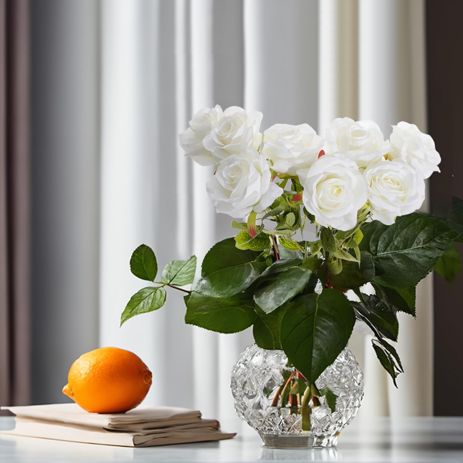 Fake Roses Not Bend The Peduncle Artificial Flowers Fake Flowers with Stems for DIY Wedding Bouquets Bridal Shower Centerpieces Arrangements Tables Decorations (24pcs,Pearl White)