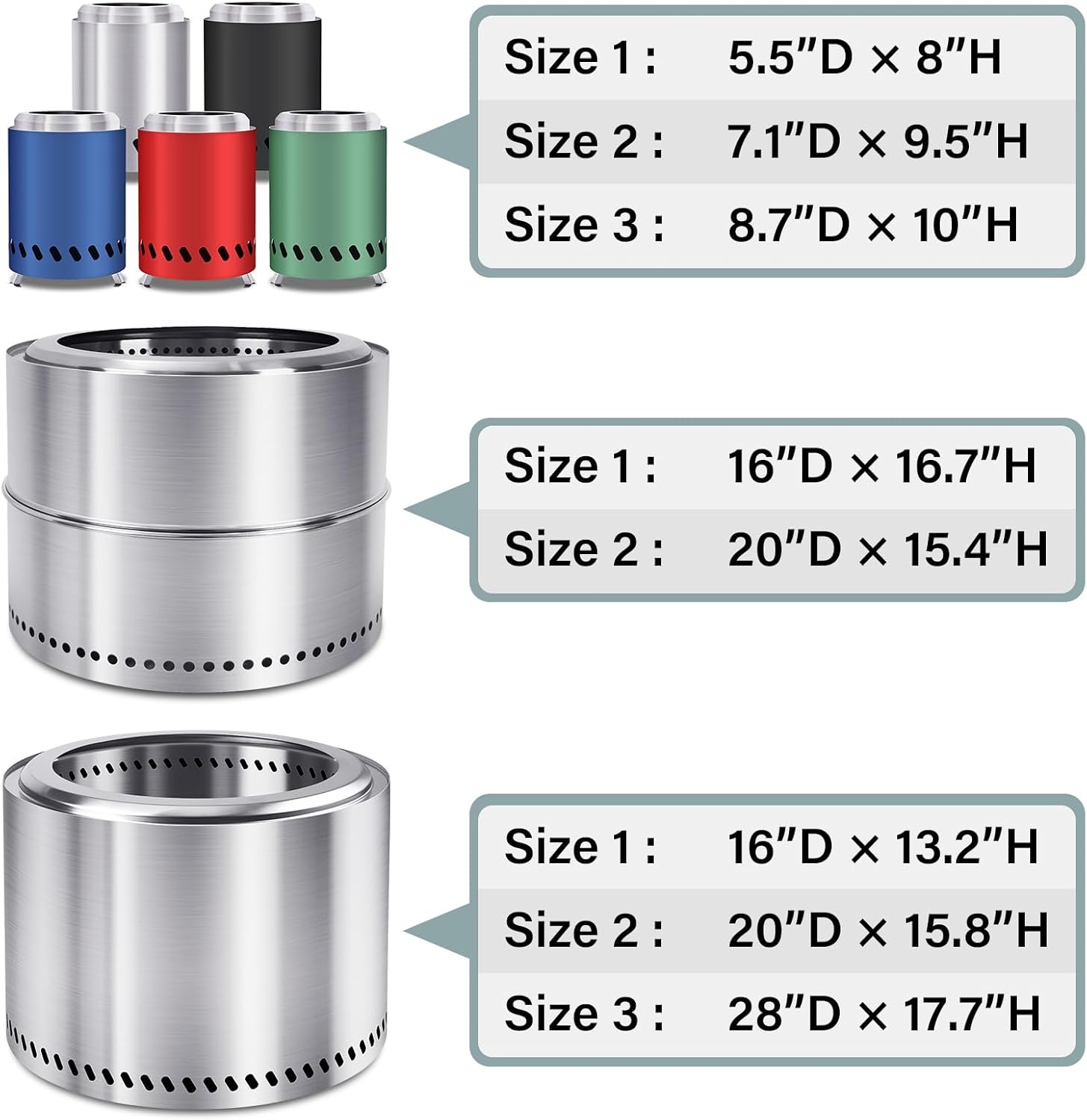 HGD Tabletop Fire Pit, Smokeless Firepit Outdoor, Mini Fire Pit for with Carry Bag for Camping Backyard Patio Garden Picnic, Silver