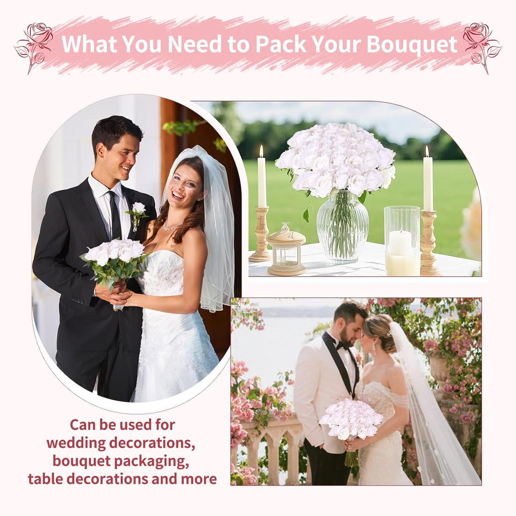 55 PCS Fake Roses Artificial Flowers Bulk, White Roses Bridal Bouquet Silk Faux Rose with Stems for Wedding Flowers Decoration, Valentine's Day, Bridal Bouquet, Anniversary,Home Decor (55PCS, White)