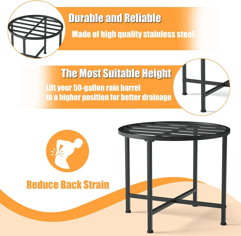 Heavy Duty Stainless Steel Rain Barrel Stand，1200lb Capacity Water Collection Barrel Stand，Rust-Proof & Weatherproof, Fits 45/50/55 Gallon Plastic Outdoor Rain Barrels