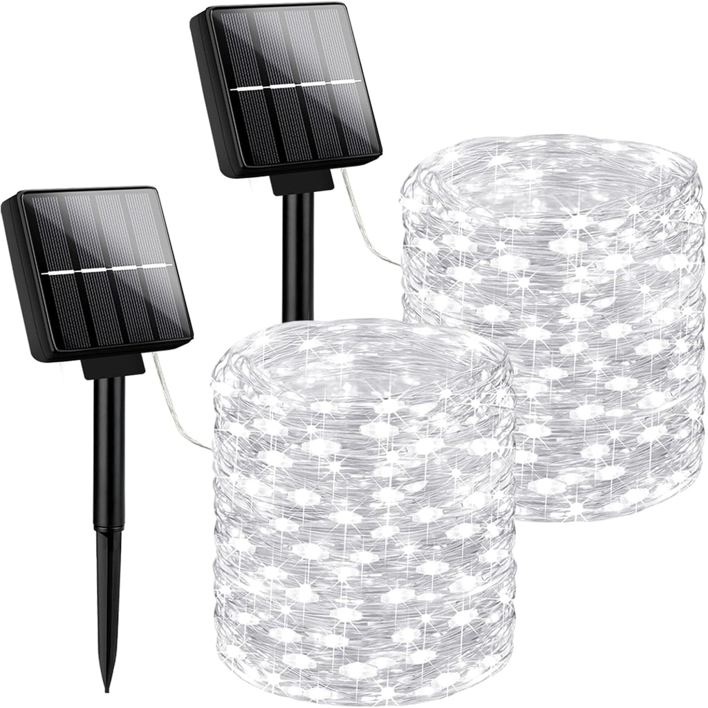 Brightever Outdoor String Lights Solar Powered, 2-Pack Total 80FT 200LED Solar Fairy Lights for Outside Waterproof with 8 Lighting Modes, Solar Twinkle Lights Outdoor for Garden (Daylight White)