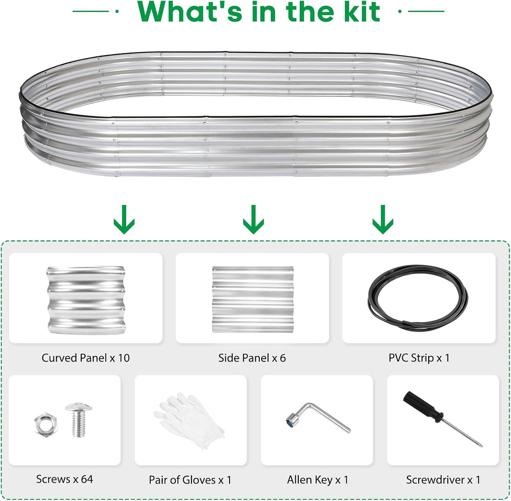 JERIA 8×4×1ft Oval Raised Garden Bed,Galvanized Raised Garden Bed Kit Outdoor Metal Gardening Planter Box for Vegetable, Fruits, Flower，Herbs