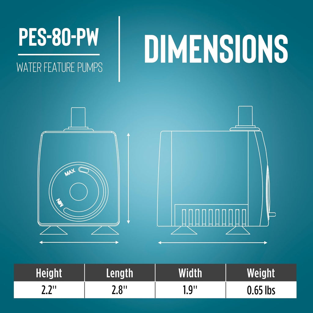 Little Giant PES-80-PW 115-Volt, 77 GPH Magnetic Drive Fountain Pump with 6-Ft. Cord, Black, 566714