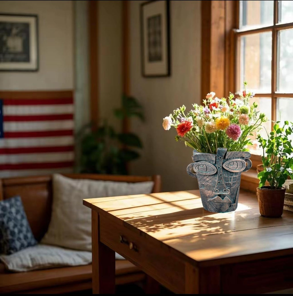 Picasso Abstract Face Planter - 3D Jigsaw Resin Vase with Drainage Hole - Modern Decorative Face Flower Pot for Indoor Plants & Home Décor