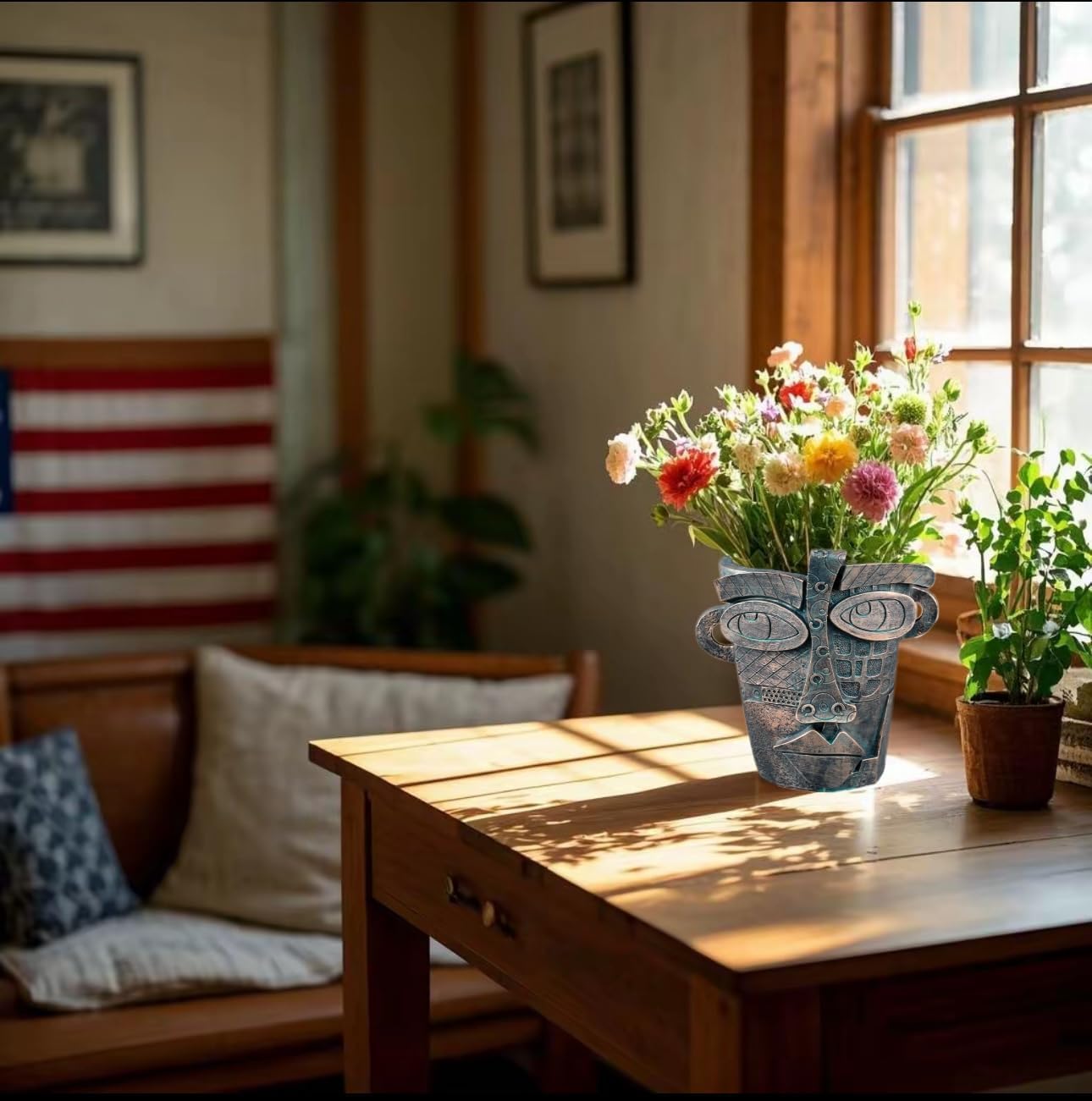 Picasso Abstract Face Planter - 3D Jigsaw Resin Vase with Drainage Hole - Modern Decorative Face Flower Pot for Indoor Plants & Home Décor