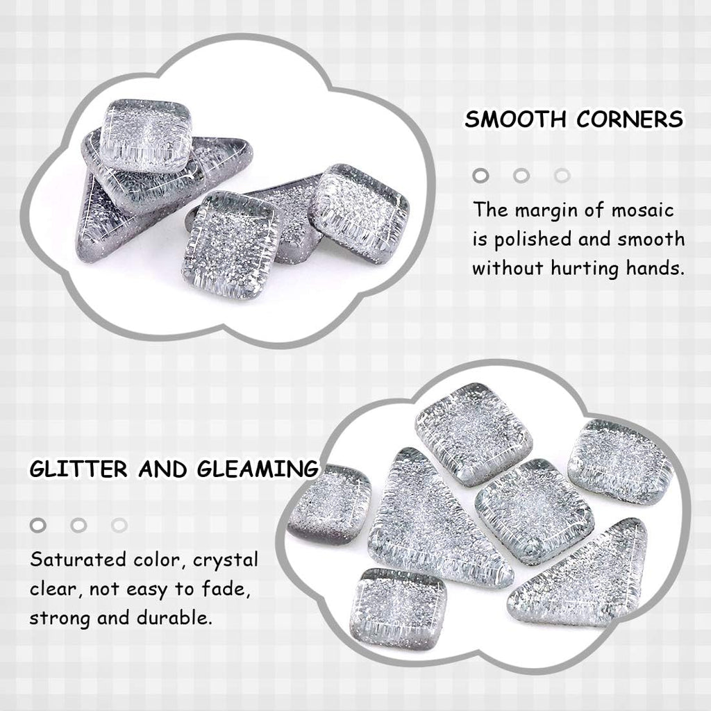 Swpeet 1 Pound Sliver Shine Crystal Series Mosaic Tiles Assortment Kit, Square and Triangle Genuine Mosaic Tiles Glitter Crystal Mosaic Perfect for Home Decoration Crafts Supply