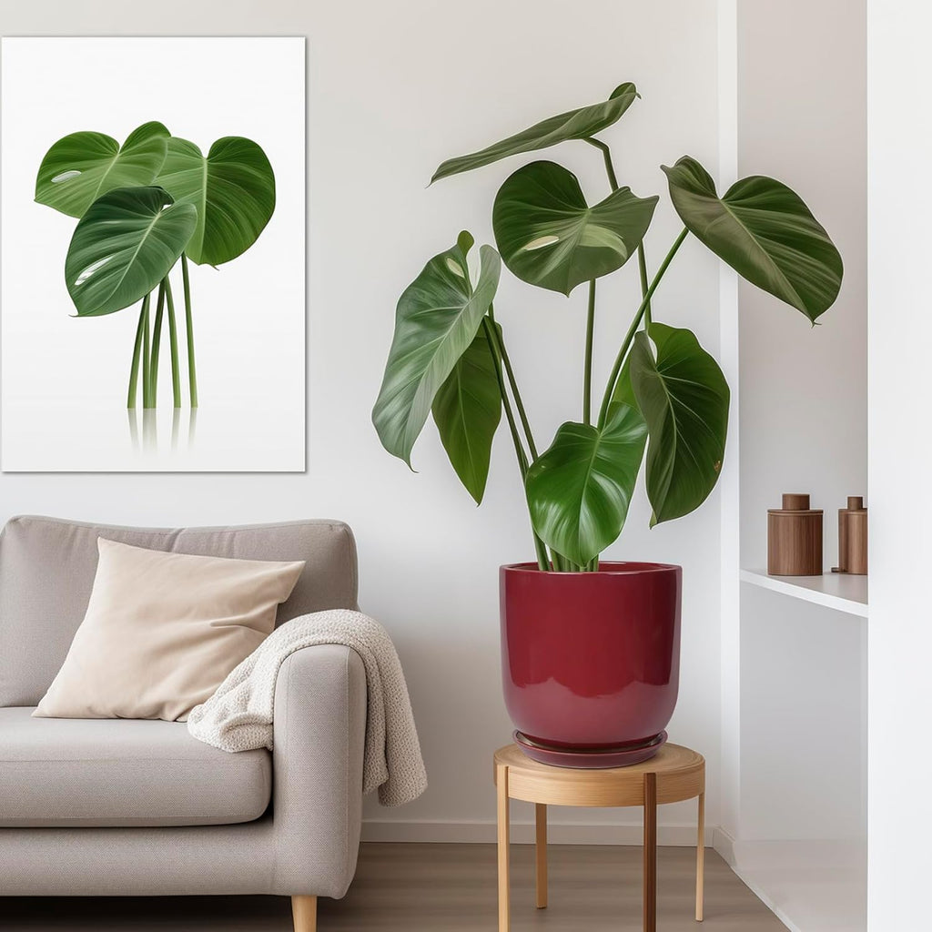 Ceramic Pots for Plants - 12 Inch Plant Pot Indoor with Drainage Hole and Saucer Large Planter Outdoor Flower Pot for Home Patio Office Decor Red