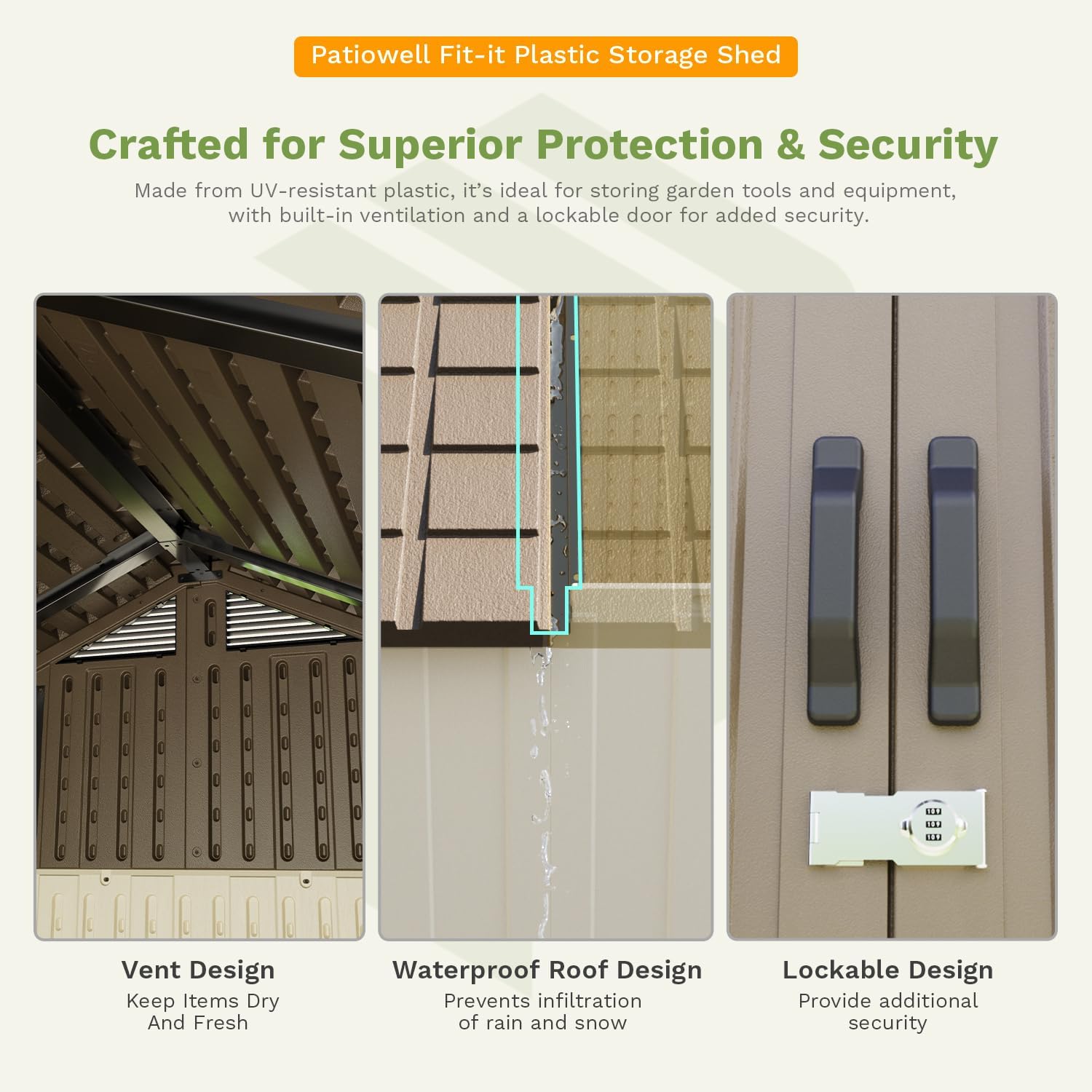 Patiowell 8 x 12 FT Plastic Outdoor Storage Shed with Floor, Resin Shed with Window and Lockable Door for Garden, Backyard, Tool Storage Use, Easy to Install in Brown (Kick-it Shed)