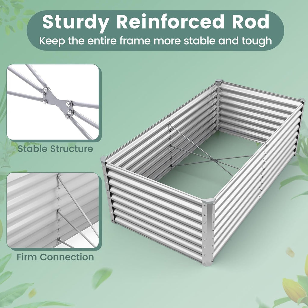 2 Pieces Rectangular Raised Garden Beds, Galvanized Garden Planter with Open Bottom, Sprayed Plate & Corner Protectors, Outdoor Metal Planter Box for Vegetables, Flowers & Herbs(Sliver)