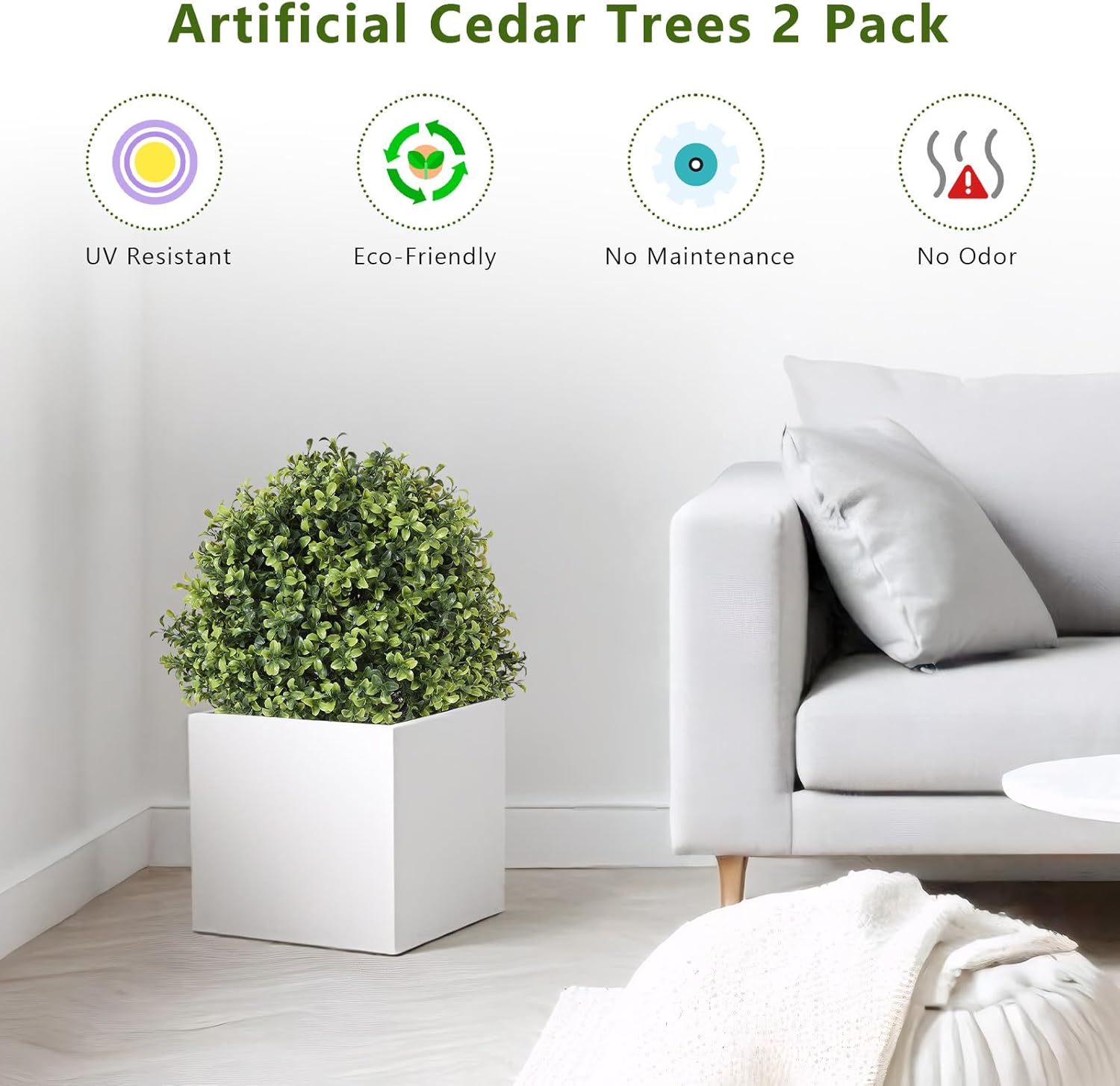 THE BLOOM TIMES 2ft Faux Boxwood Plants Outdoor Set of 2, Topiary Balls Artificial Outside Trees, 24" UV Resistant Fake Greenery Bushes & Shrubs for Front Porch Planter