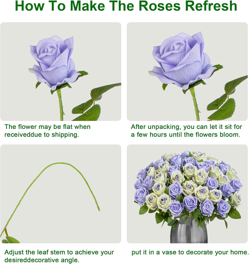 Fake Plants Roses Flowers Plastic Flowers Spring Decorations for Home Gifts for Gf Roses Artificial Flowers for Vase Fake Flowers Home Decor 19.6"(LPU & Pu Heart 50PCS)