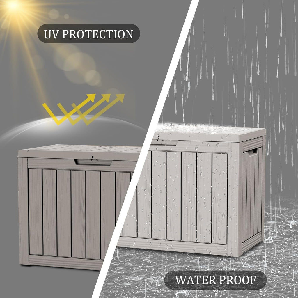 45 Gallon Waterproof Deck Box, Lockable Resin Storage Box for Patio Furniture Cushions Garden Tools and Outdoor Delivery Storage, Coffee