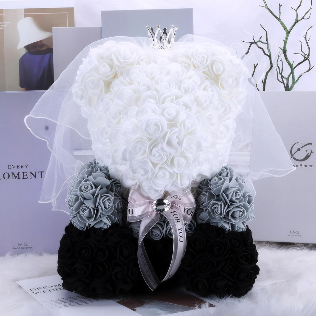 500 Pcs 1.4 Inch Mini Artificial Flowers Head Bulk 5 in 1 Set Faux Foam Fake Small Rose Tiny Baby Flores Bouquet Cake Gift Home Decoration DIY Craft (Gray)