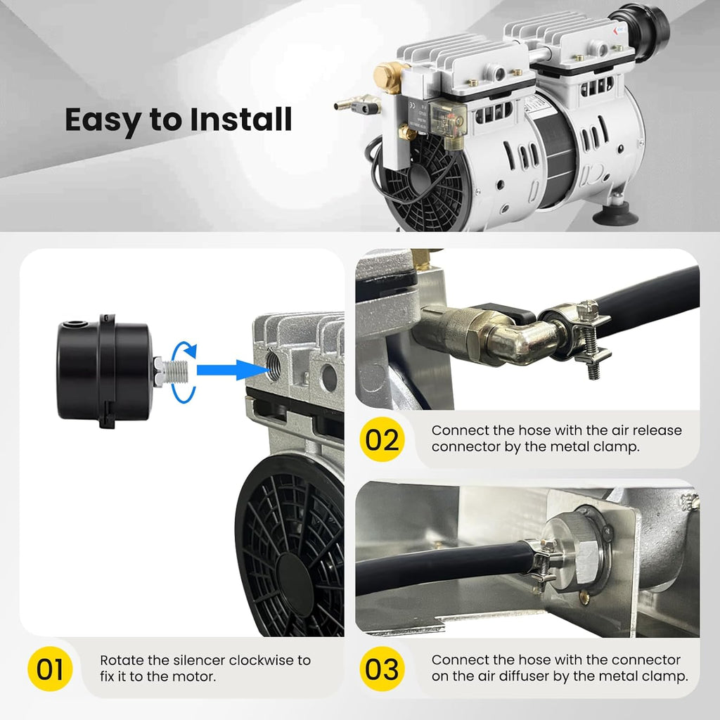 Pond Aerator, 4.7 CFM for Pond and Lakes About 1-2 Acres, 1/2 HP Compressor + 100 Feet Air Hose + 1 Diffuser + Timer, Aeration Pumps Kit for Deep Water Oxygen Circulation