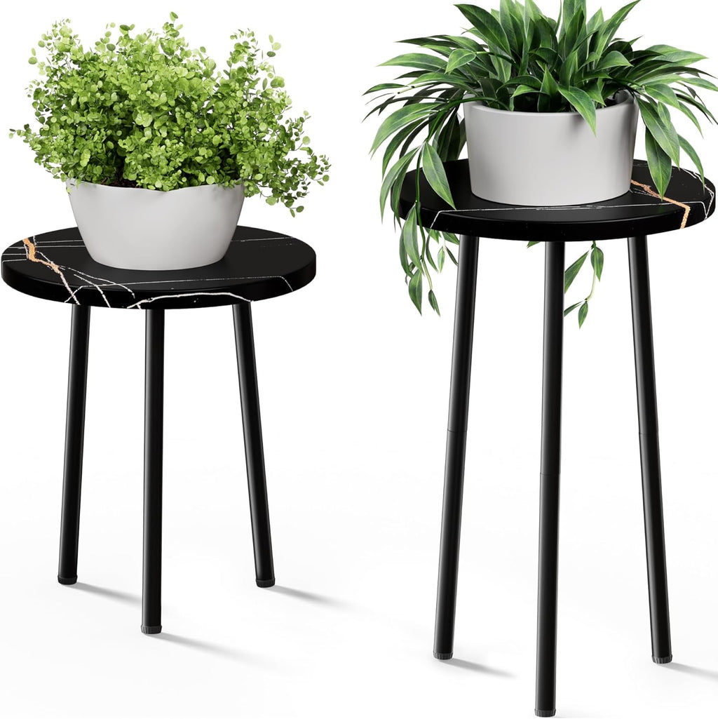 Plant Stand Indoor Tall: Corner Wood Plant Stand 2 Pack Mid Century Modern Decor - Small Round Plant Table for Indoor Plants - Outdoor Plant Holder for Patio Living Room Bathroom Office (Black Marble)