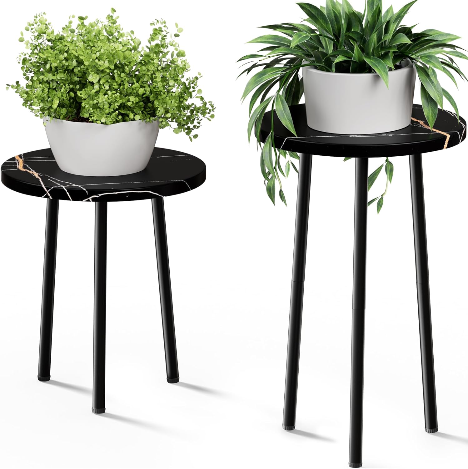 Plant Stand Indoor Tall: Corner Wood Plant Stand 2 Pack Mid Century Modern Decor - Small Round Plant Table for Indoor Plants - Outdoor Plant Holder for Patio Living Room Bathroom Office (Black Marble)