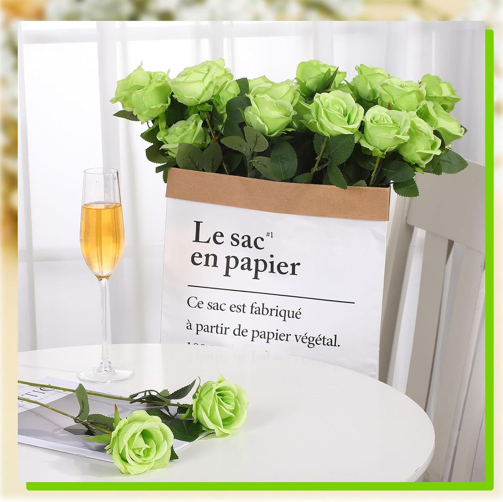 36 Pcs Silk Green Rose Bouquet Bridal Artificial Flowers,Fake Rose Long Stem Realistic Flowers Bulk for Wedding Bouquet Ball Arrangement Centerpiece Party Decor