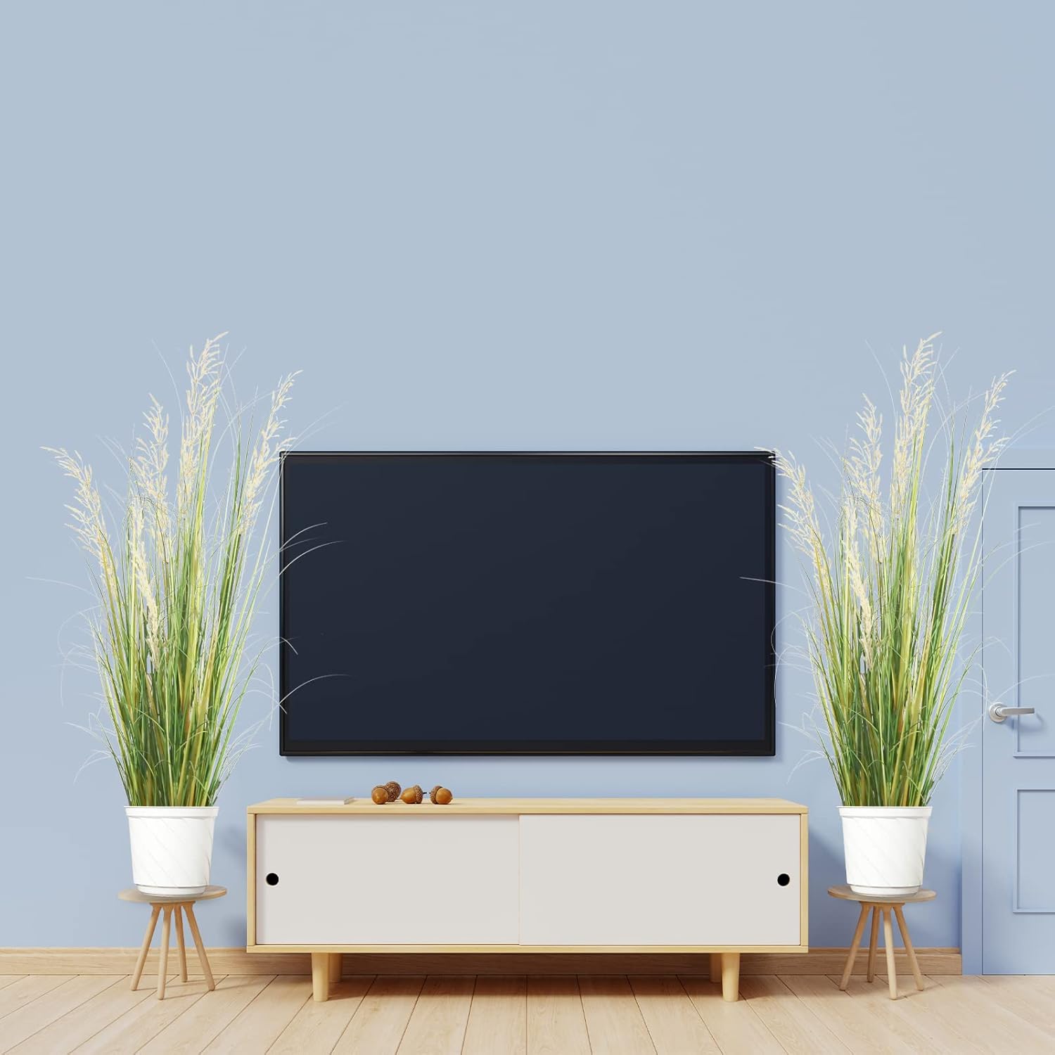 Artificial Plant, 47in Tall, 2pk Grass, Faux House Plant in Pot, Indoor Decorative Flowers & Plants, Housewarming Gift