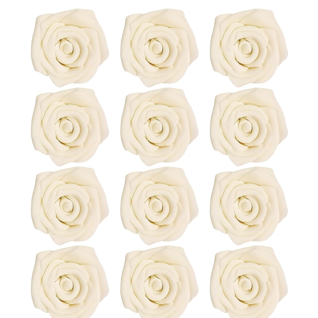 Confect Edible Ivory Rose Toppers – 12-Pack Classic Pearl Edible Roses for Cake, Cupcake Decorating – Elegant Floral Toppers for Desserts- Vegan, Nut-Free, Soy-Free, Dairy-Free, Palm Oil-Free