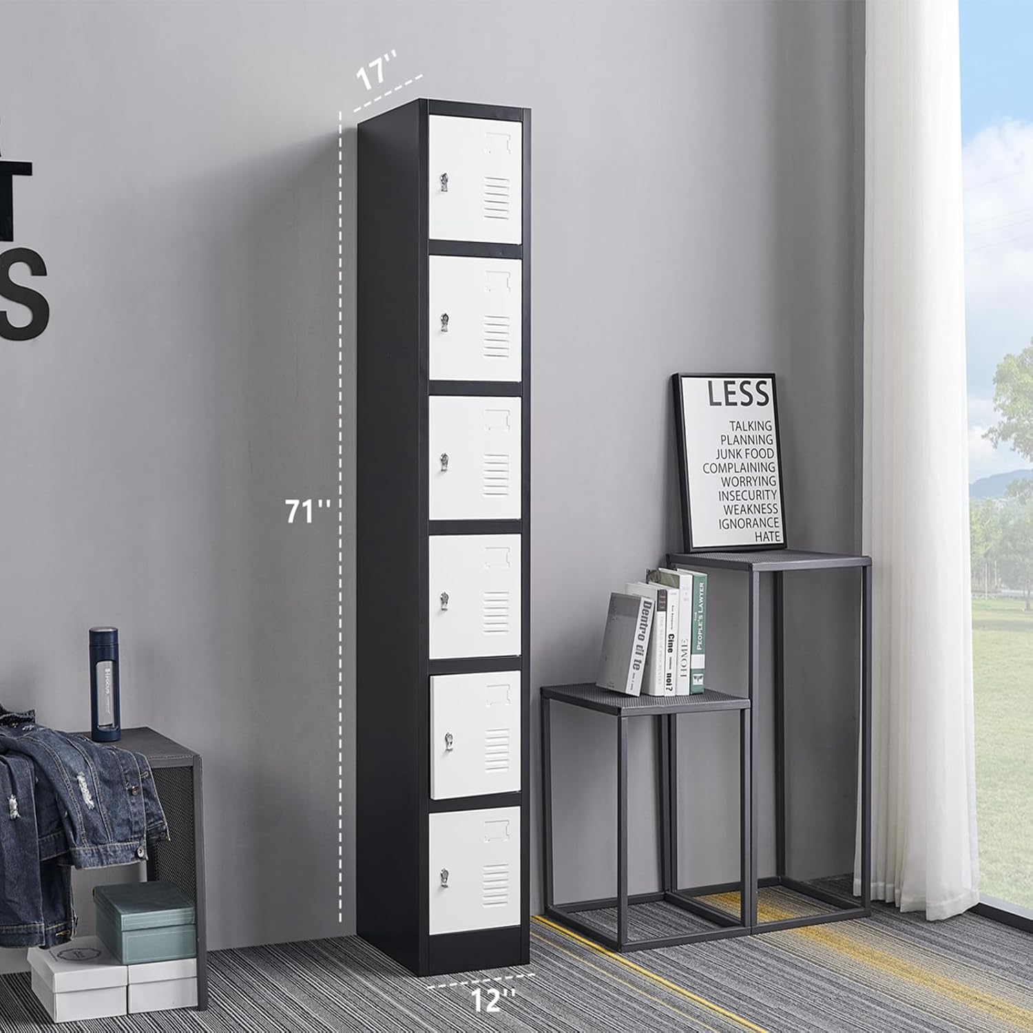 71" Heavy-Duty Steel Locker Cabinet (6-Door 6-Tier) - Secure Storage for School Lockers, Office Employee, Gym & Home Organization - Industrial Metal Lockers