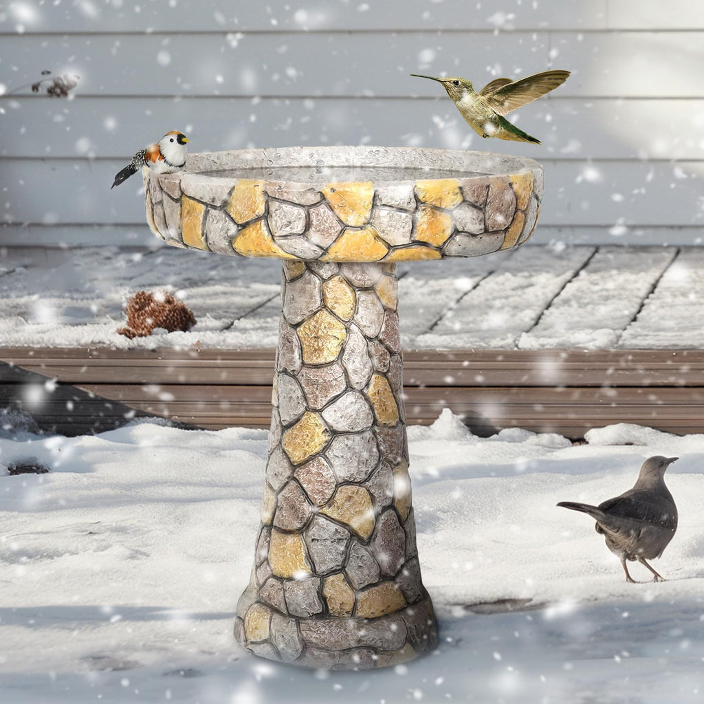 SKYFIRE Stone Like Outdoor Bird Bath - Concrete Freestanding Patio Birdbath with Pedestal for Garden, Patio, Yard, Lawn - 18.8”L X 18.8”W X 24”H Rustic Faux Stone Pedestal Outdoor Garden Birdbaths