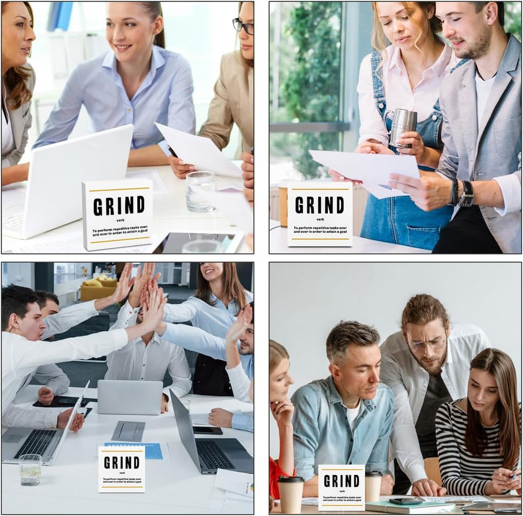 Grind Definition Entrepreneur White Wooden Box Sign, Inspirational Office Decor Decorative Table Shelf Desk Decor, Rustic Workplace Farmhouse Home Cubicle Decor Office Decorations Desk Accessories