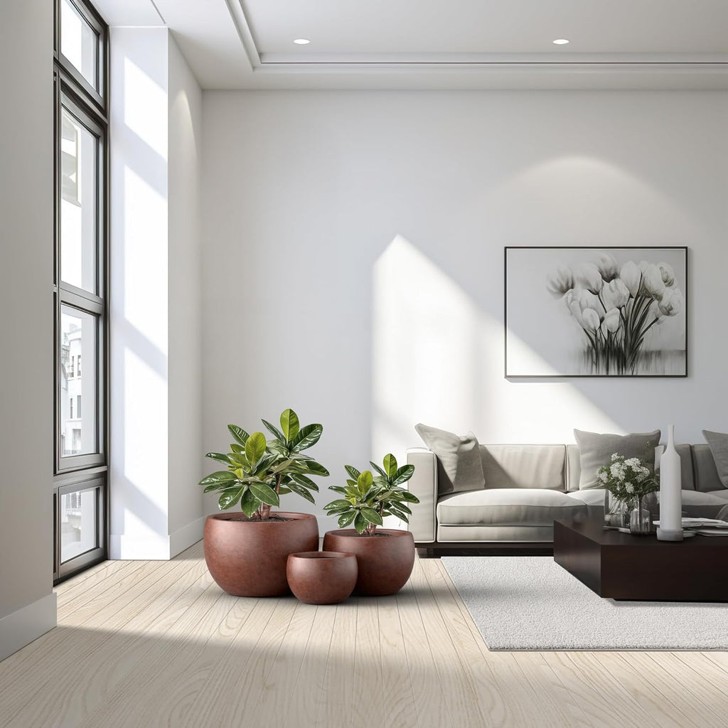 Kante 19.9",15.7",11.8" Dia Round Concrete Planter Set of 3, Outdoor/Indoor Large Bowl Plant Pots with Drainage Hole and Rubber Plug for Garden Patio Balcony Home, Rusty