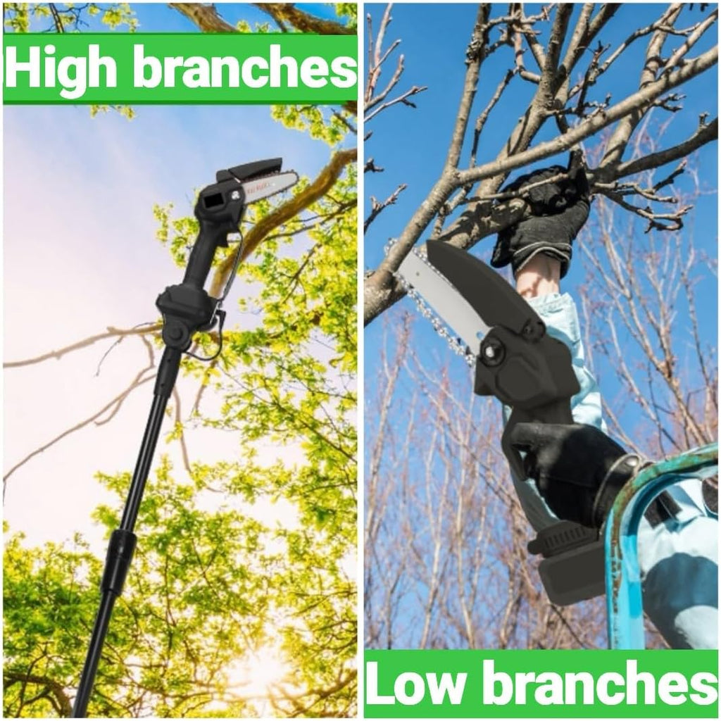 High Branch Chainsaw. 6-inch Brushless Lithium Pole Saw. 2 x 24V Battery and Charger. Three Telescopic rods. Lightweight Garden Pruning Tool. for Tree Pruning.