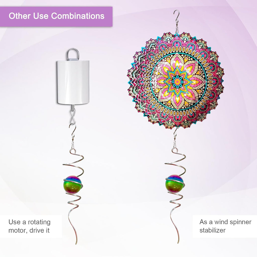 Gazing Ball Spiral Tail with Multi Color Stainless Steel Orb, Wind Spinners Stabilizer, Spiral Tail Wind Spinner, Outdoor Hanging Decoration for Garden Yard Patio Christmas Decor 13inch