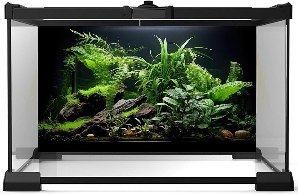 Aquarium Background Freshwater Green Plants Terrarium Background Aquatic Underwater Sea Grass Tank Background Wood Root Rock with Moss Jungle Style Fish Tank Background Poster Wallpaper 24x12in