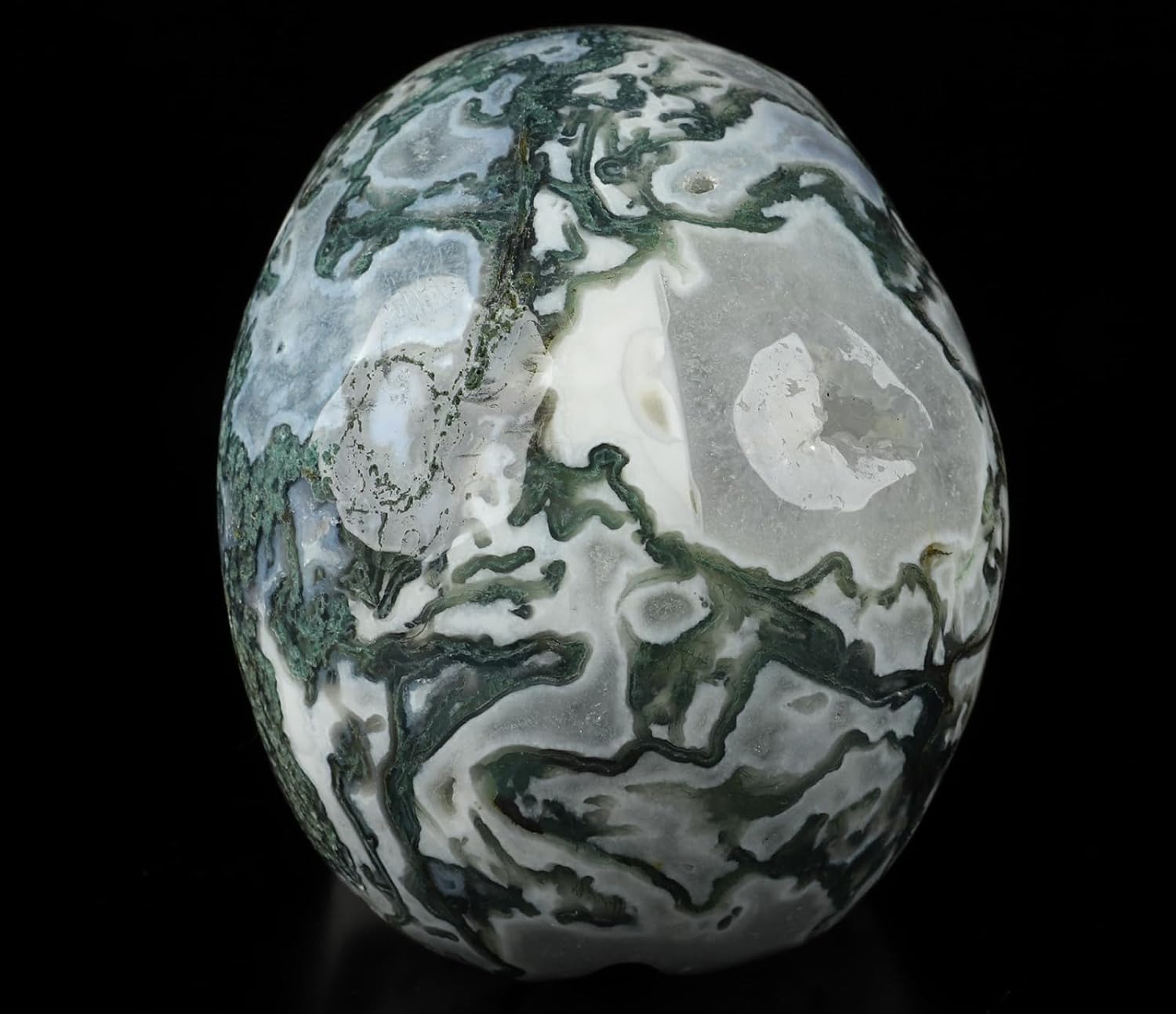 Skullis 5.0” Green Moss Agate Crystal Skull, Hand Carved Gemstone Fine Art Sculpture, Reiki Healing Stone Statue.2054