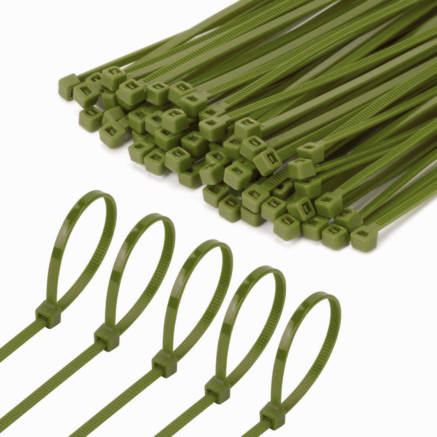 8 Inch Army Green Zip Tie 1000 PCS, 40 Lbs - Small to Medium Zip Tie, Nylon PA66 UV Resistant Cable Tie Heavy Duty for Indoor and Outdoor Use - Ideal for bundling and securing objects
