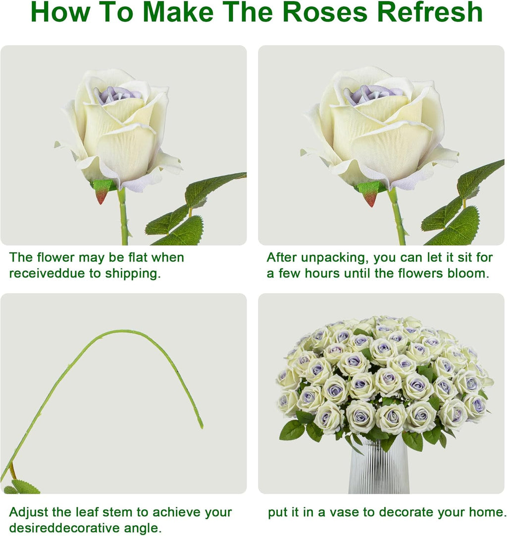 Fake Plants Roses Flowers Plastic Flowers Spring Decorations for Home Gifts for Gf Roses Artificial Flowers for Vase Fake Flowers Home Decor19.6”(Purple Heart 50PCS)