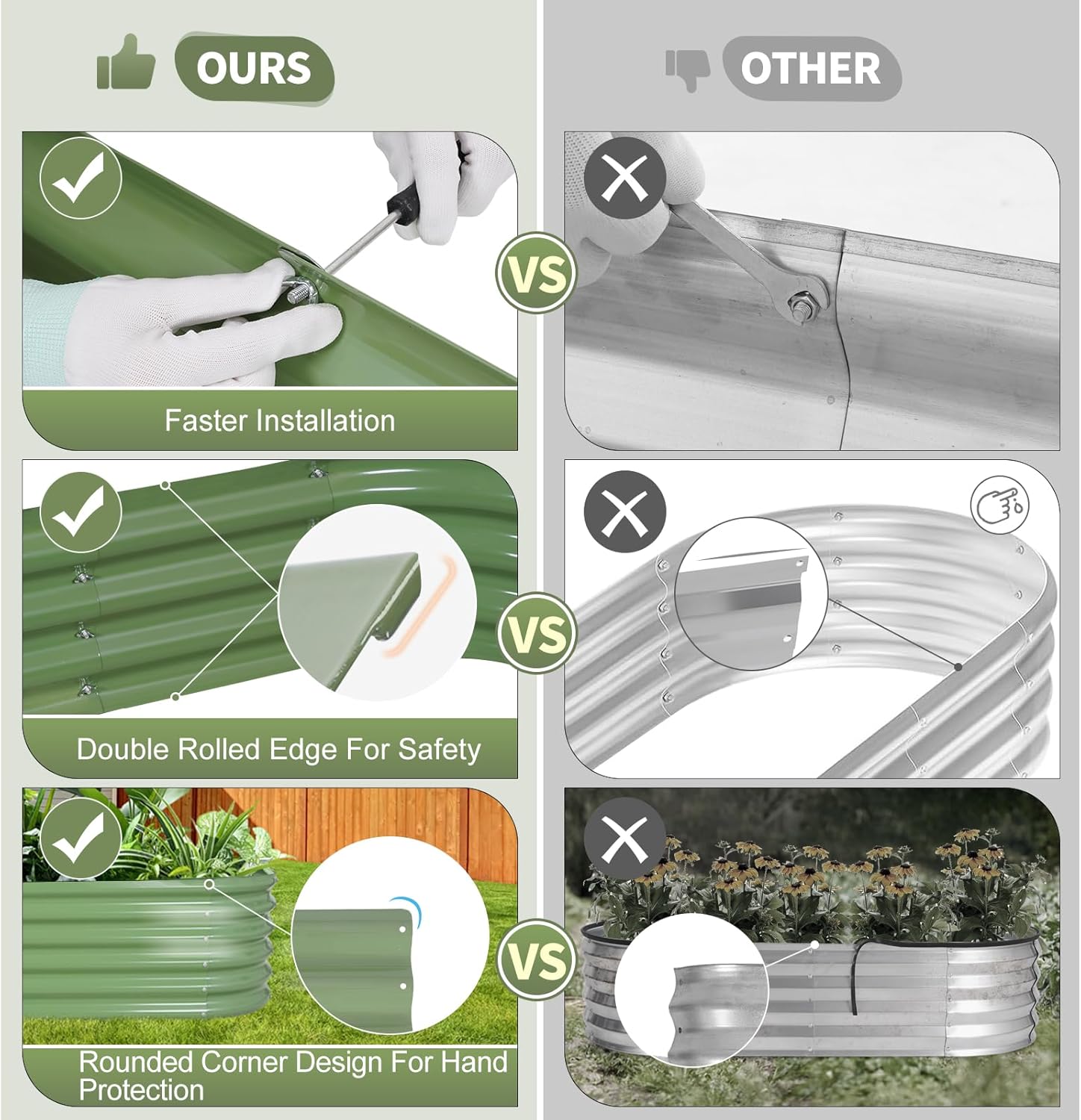 Galvanized Raised Garden Bed Outdoor- 2 Pcs Raised Beds for Gardening| Metal Planter Box, Steel Raised Garden Bed Kit with Gloves for Vegetables, Flower, Herbs (6x2x1.4FT, Green)