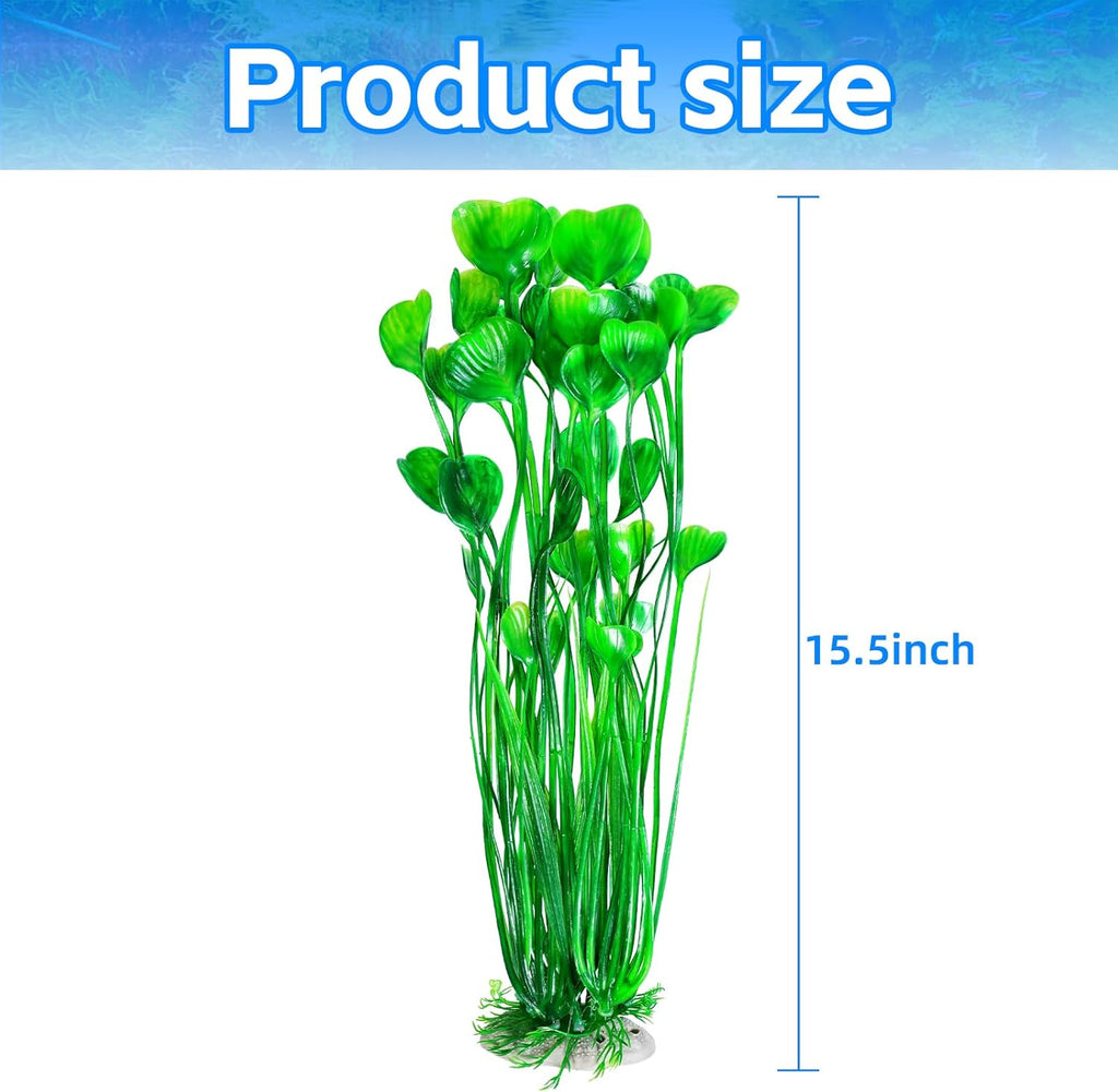 AQUANEAT Artificial Fish Tank Plants, Plastic Aquarium Accessories Large, 15.5 inch Green Decorations, 2pcs