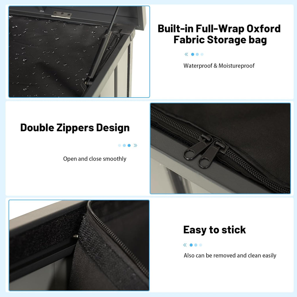 Outdoor Storage Box, 100 Gallon Metal Deck Box Built-in a Oxford Fabric Storage Bag, Lockable & Waterproof Outside Patio Storage Box for Cushions, Tools, Pool Floats- Grey