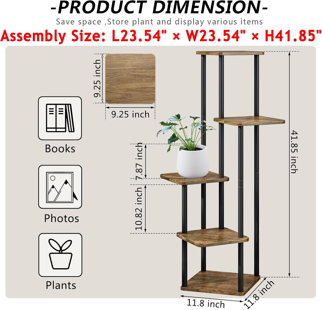 AZERPIAN Plant Stand 5 Tier Indoor Metal Flower Shelf for Multiple Plants Corner Tall Flower Holders for Patio Garden Living Room Balcony Bedroom, Black (5 Tier-Black)