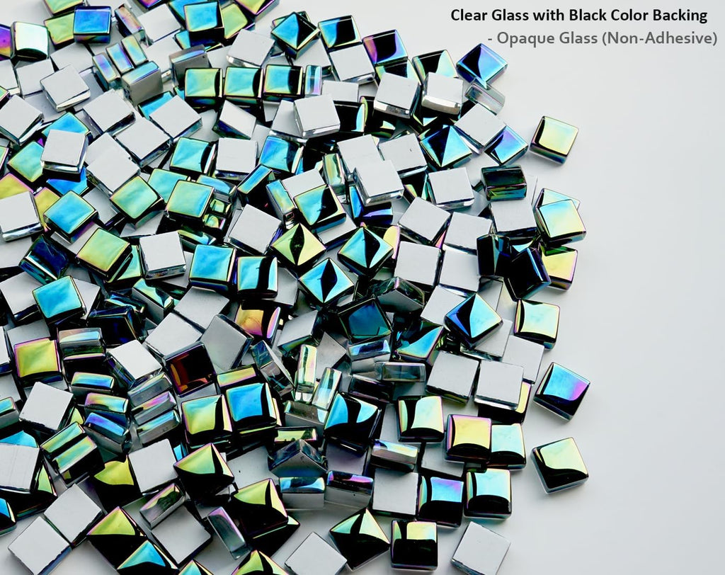Iridescent Square Mosaic Tiles for Crafts, 300G Small Crystal Mosaic Glass Pieces Bulk for Mosaic Beginner, 0.41”x0.41” Tile for Art Glass Project, Ideal for Handmade Mosaic Home Decor, Black