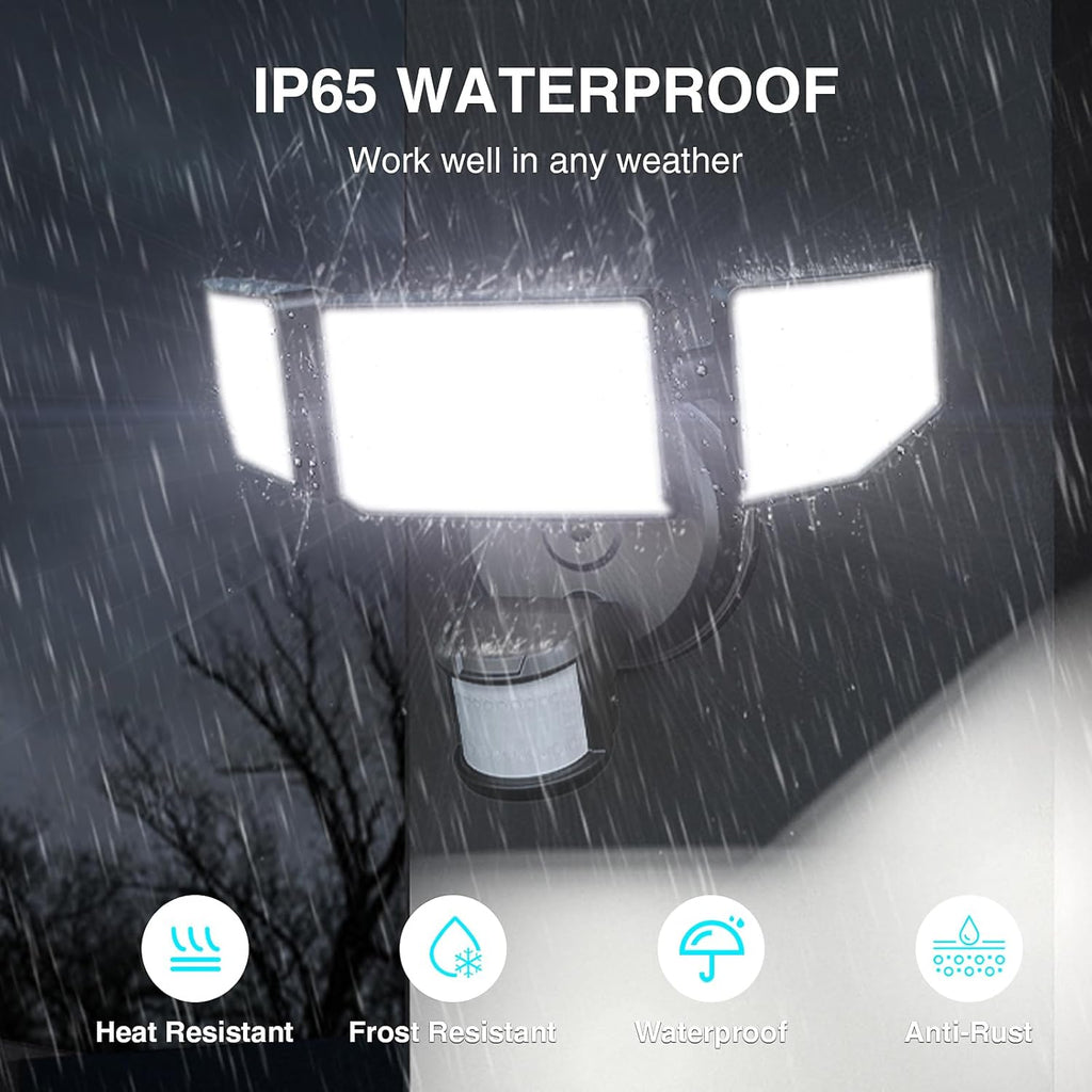 85W LED Security Lights Motion Sensor Light Outdoor, 8500LM Dusk to Dawn, IP65 Waterproof, 6500K, 3 Head Motion Detected Flood Light, Floodlight for Outside, Garage, Yard, Porch (Black)
